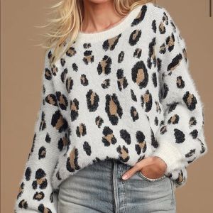 Free Spirited White Leopard Print Eyelash Knit Sweater